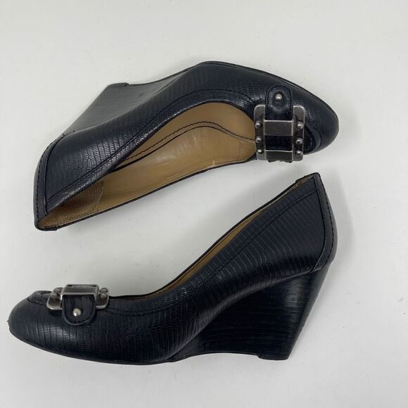 Nine West Women's Orsello Wedge Slip On Shoes Buckle Cap Toe Black Size 7M - Picture 4 of 10